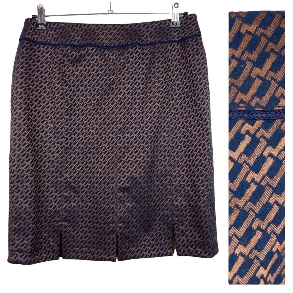 JULIANNA COLLEZIONE Blue/Tan Pencil Skirt with Petal Hem